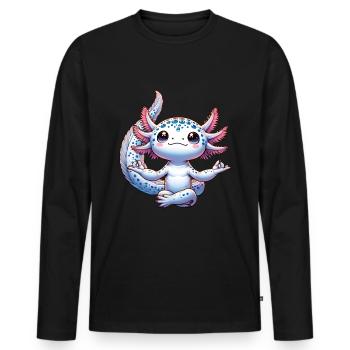 Meditation Yoga Axolotl Meditating Kawaii - Men's Premium Organic Long Sleeve Shirt - black - Front - Nico (187cm)