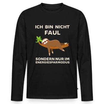 Ich bin nicht Faul ich spare Energie ein Faultier - Männer Premium Bio Langarmshirt - Schwarz - Vorne - Nico (187cm)