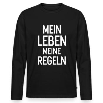 Mein Leben meine Regeln wichtiger Motto Spruch - Männer Premium Bio Langarmshirt - Schwarz - Vorne - Nico (187cm)