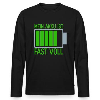 Mein Akku ist fast Voll eine Batterie Ladung Energ - Männer Premium Bio Langarmshirt - Schwarz - Vorne - Nico (187cm)