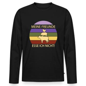 Meine Freunde esse ich nicht Vegane Sprüche - Männer Premium Bio Langarmshirt - Schwarz - Vorne - Nico (187cm)
