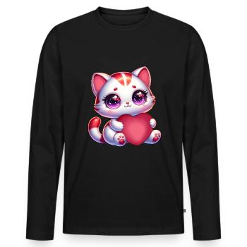 Saint-Valentin Chat Cœur Amour - T-shirt manches longues Premium bio Homme - noir - Devant - Nico (187cm)