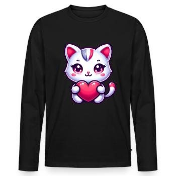 Chat de la Saint-Valentin avec des amoureux des chats d’amour de cœur - T-shirt manches longues Premium bio Homme - noir - Devant - Nico (187cm)