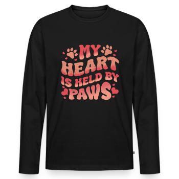 Saint-Valentin chat amour coeur chats pattes - T-shirt manches longues Premium bio Homme - noir - Devant - Nico (187cm)