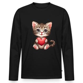 Valentine's Day Cat Cat Lover Cat Love - Men's Premium Organic Long Sleeve Shirt - black - Front - Nico (187cm)
