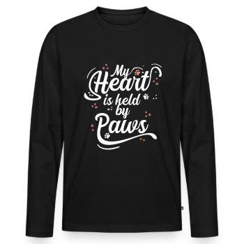 Chat d’amour Saint-Valentin coeurs pattes de chat - T-shirt manches longues Premium bio Homme - noir - Devant - Nico (187cm)