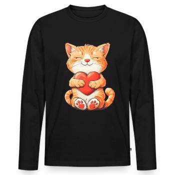Saint Valentin Chat Chat Amour Coeur - T-shirt manches longues Premium bio Homme - noir - Devant - Nico (187cm)