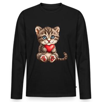 Chat de la Saint-Valentin avec amour de cœur Amour de chat - T-shirt manches longues Premium bio Homme - noir - Devant - Nico (187cm)