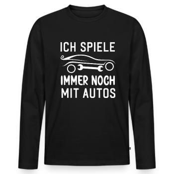 Ich spiele immer noch mit Autos KFZ Auto Sprüche - Männer Premium Bio Langarmshirt - Schwarz - Vorne - Nico (187cm)
