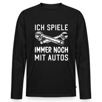 Ich spiele immer noch mit Autos KFZ Auto Sprüche - Männer Premium Bio Langarmshirt - Schwarz - Vorne - Nico (187cm)