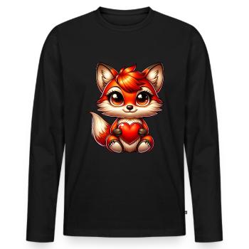 Süßer Fuchs mit Herz Valentinstag - Männer Premium Bio Langarmshirt - Schwarz - Vorne - Nico (187cm)