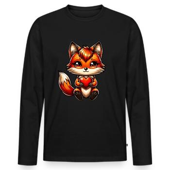 Renard avec cœur amour amour Saint-Valentin - T-shirt manches longues Premium bio Homme - noir - Devant - Nico (187cm)
