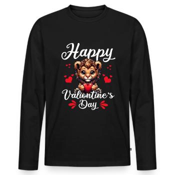 Lion Saint-Valentin Drôle - T-shirt manches longues Premium bio Homme - noir - Devant - Nico (187cm)