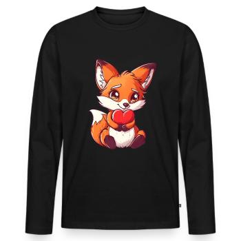 Süßer Fuchs mit Herz Valentinstag - Männer Premium Bio Langarmshirt - Schwarz - Vorne - Nico (187cm)