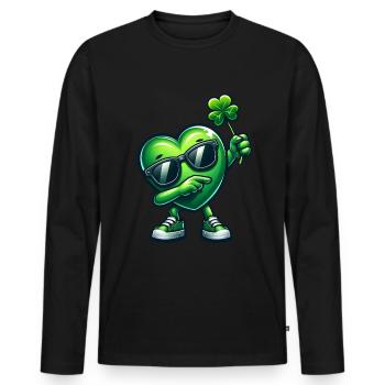 Coeur de la Saint-Patrick trèfle irlandais - T-shirt manches longues Premium bio Homme - noir - Devant - Nico (187cm)