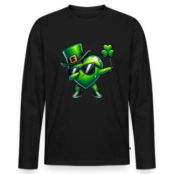 Cœur de trèfle irlandais de la Saint-Patrick - T-shirt manches longues Premium bio Homme - noir - Devant - Nico (187cm)