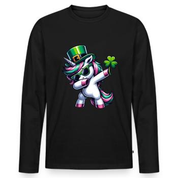 Coeur de la Saint-Patrick Licorne irlandaise Dabbing - T-shirt manches longues Premium bio Homme - noir - Devant - Nico (187cm)