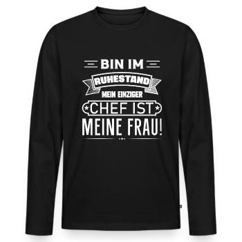 Ich bin im Ruhestand mein einziger Chef ist Frau - Männer Premium Bio Langarmshirt - Schwarz - Vorne - Nico (187cm)