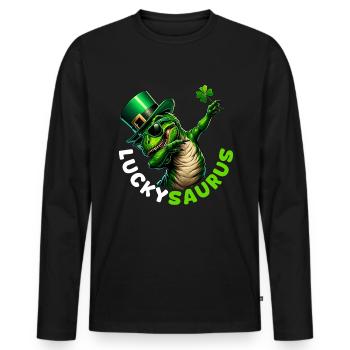 Fête de la Saint-Patrick Chance irlandaise Luckysaurus - T-shirt manches longues Premium bio Homme - noir - Devant - Nico (187cm)