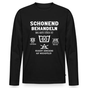 60 in der Wäsche schonend behandeln 60 Jahre alt - Männer Premium Bio Langarmshirt - Schwarz - Vorne - Nico (187cm)