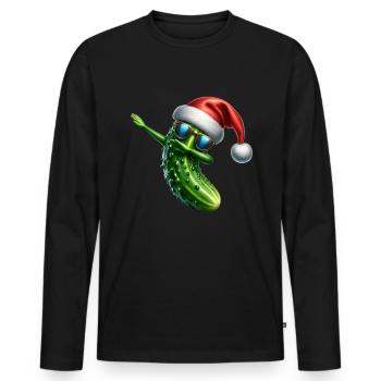 Cucumber Santa Has Christmas Dabbing - Men's Premium Organic Long Sleeve Shirt - black - Front - Nico (187cm)