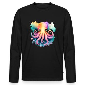 Underwater World Baby Octopus Fish in Watercolor - Männer Premium Bio Langarmshirt - Schwarz - Vorne - Nico (187cm)