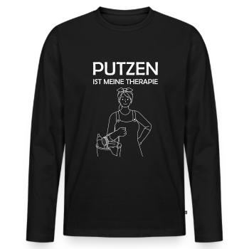 Putzen ist meine Therapie lustige Putzfrau Sprüche - Männer Premium Bio Langarmshirt - Schwarz - Vorne - Nico (187cm)