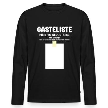 Gästeliste 18 Geburtstag bitte Eintragen 18 Jahre - Männer Premium Bio Langarmshirt - Schwarz - Vorne - Nico (187cm)