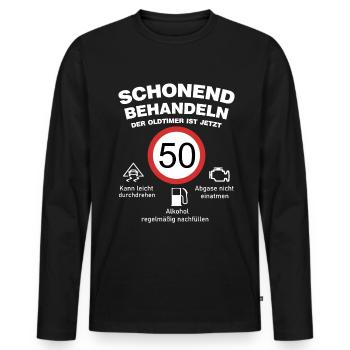 Der Oldtimer wird 50 Jahre alt lustige Auto Spruch - Männer Premium Bio Langarmshirt - Schwarz - Vorne - Nico (187cm)