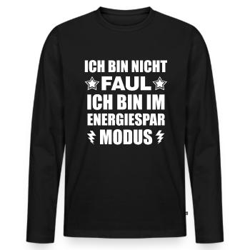 Ich bin nicht Faul ich bin im Energiesparmodus - Männer Premium Bio Langarmshirt - Schwarz - Vorne - Nico (187cm)