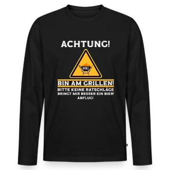 Achtung bin am Grillen lustige Grill Sprüche - Männer Premium Bio Langarmshirt - Schwarz - Vorne - Nico (187cm)