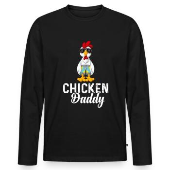 Un drôle de papa poulet avec des lunettes de soleil - T-shirt manches longues Premium bio Homme - noir - Devant - Nico (187cm)