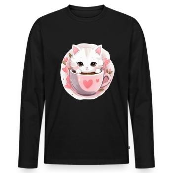 Loving Coffee Cat Kitten in Mug Cat Love - Männer Premium Bio Langarmshirt - Schwarz - Vorne - Nico (187cm)