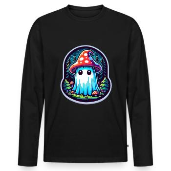 Cottagecore Aesthetic Ghost Mushroom Hat - Men's Premium Organic Long Sleeve Shirt - black - Front - Nico (187cm)