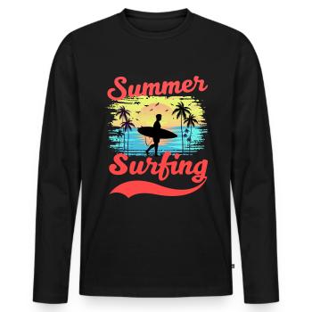 Summer Surfing Palm Sea Beach Surfer - Männer Premium Bio Langarmshirt - Schwarz - Vorne - Nico (187cm)