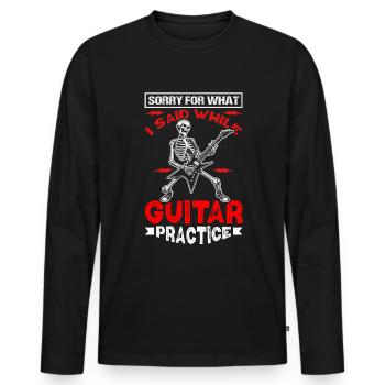 Guitariste drôle pratiquant la guitare - T-shirt manches longues Premium bio Homme - noir - Devant - Nico (187cm)
