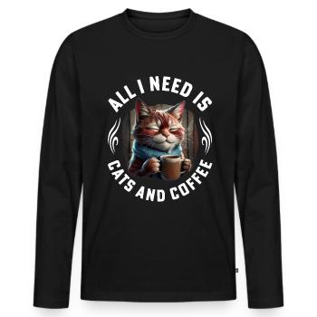 Tout ce dont j’ai besoin, ce sont des chats et du café drôles de citations de chat - T-shirt manches longues Premium bio Homme - noir - Devant - Nico (187cm)