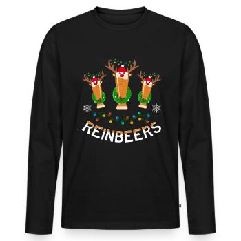 Funny Reinbeer Santa Claus Beer Deer Bier Hirsch - Männer Premium Bio Langarmshirt - Schwarz - Vorne - Nico (187cm)
