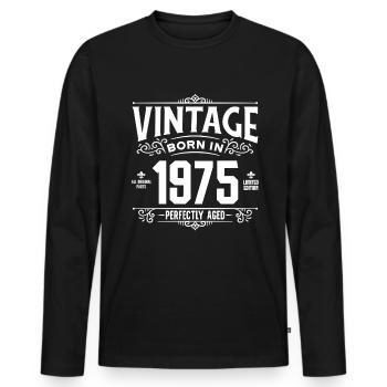 Vintage born in 1975 Birthday 50 Years 50 Jahre - Men's Premium Organic Long Sleeve Shirt - black - Front - Nico (187cm)
