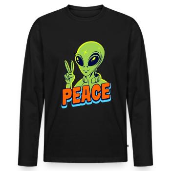 Funny green Alien with Peace sign Space - Männer Premium Bio Langarmshirt - Schwarz - Vorne - Nico (187cm)