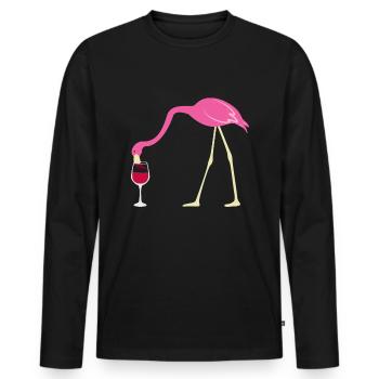 Lustiges Durstiger Flamingo Rotwein Geschenk - Männer Premium Bio Langarmshirt - Schwarz - Vorne - Nico (187cm)