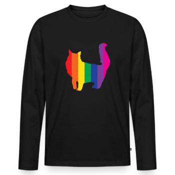 Katze Perser Regenbogen Silhouette Süß Geschenk - Männer Premium Bio Langarmshirt - Schwarz - Vorne - Nico (187cm)