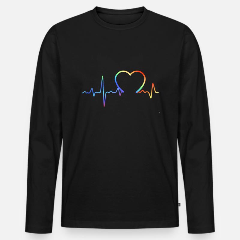 Regenbogen Herzschlag Pride - Männer Premium Bio Langarmshirt - Schwarz