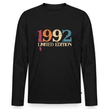 30e anniversaire Cadeau de 30 ans né en 1992 - T-shirt manches longues Premium bio Homme - noir - Devant - Nico (187cm)