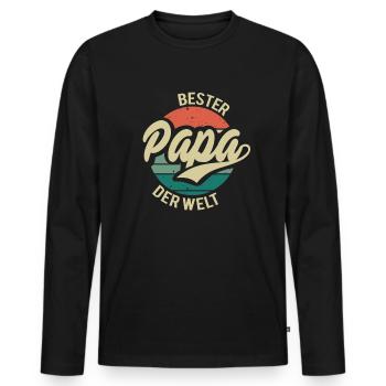 Bester Papa der Welt Vintage Retro Vatertag - Männer Premium Bio Langarmshirt - Schwarz - Vorne - Nico (187cm)