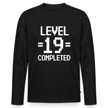 19th Birthday Retro Level 19 Years Party - Men's Premium Organic Long Sleeve Shirt - black - Front - Nico (187cm)