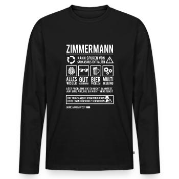 Zimmermann Handwerker Meister Zimmerer - Männer Premium Bio Langarmshirt - Schwarz - Vorne - Nico (187cm)
