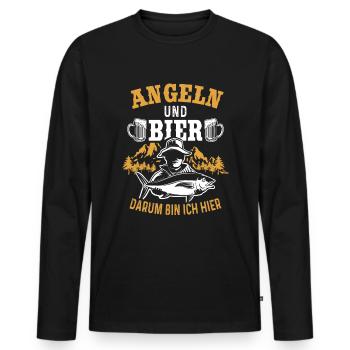 Angler und Angelhaken Lustiges Angeln und Bier - Männer Premium Bio Langarmshirt - Schwarz - Vorne - Nico (187cm)