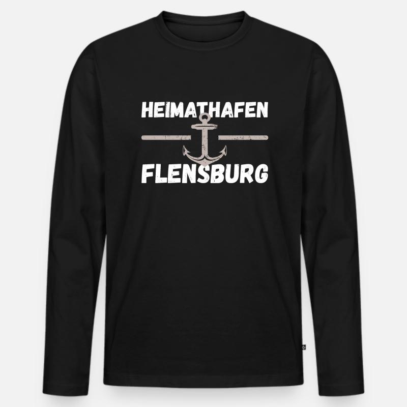 Heimathafen Flensburg - Männer Premium Bio Langarmshirt - Schwarz