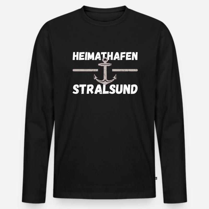 Heimathafen Stralsund - Männer Premium Bio Langarmshirt - Schwarz